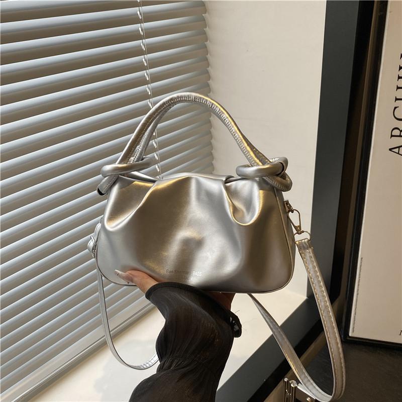 Chic Minimalist Pleated Faux Leather Shoulder Bag, Women's Small Crossbody Handbag with Magnetic Snap Closure, Trendy Daily Commute Tote