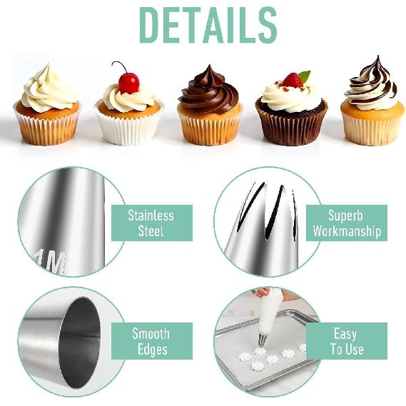5Pcs 1M Cake Piping Tips, Cake Decorating Tips Seamless Icing Tipss Cupcake Piping Tipss Baking Tools for DIY Art