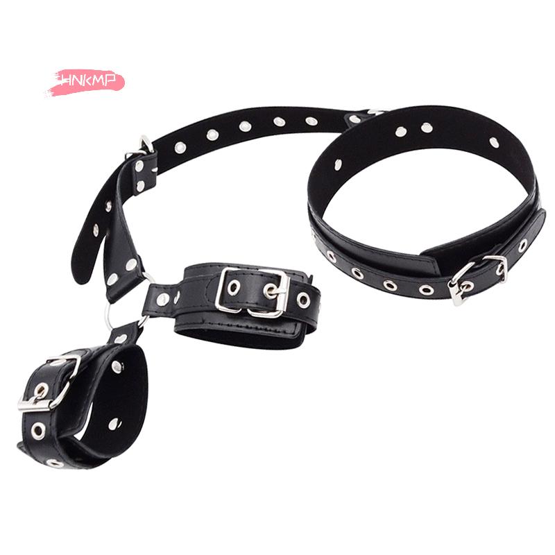 Adjustable Neck to Wrist Restraints Kit Sexy Women's behind Back Handcuffs Collar for Couples Bondage Set with Sex Game Tool