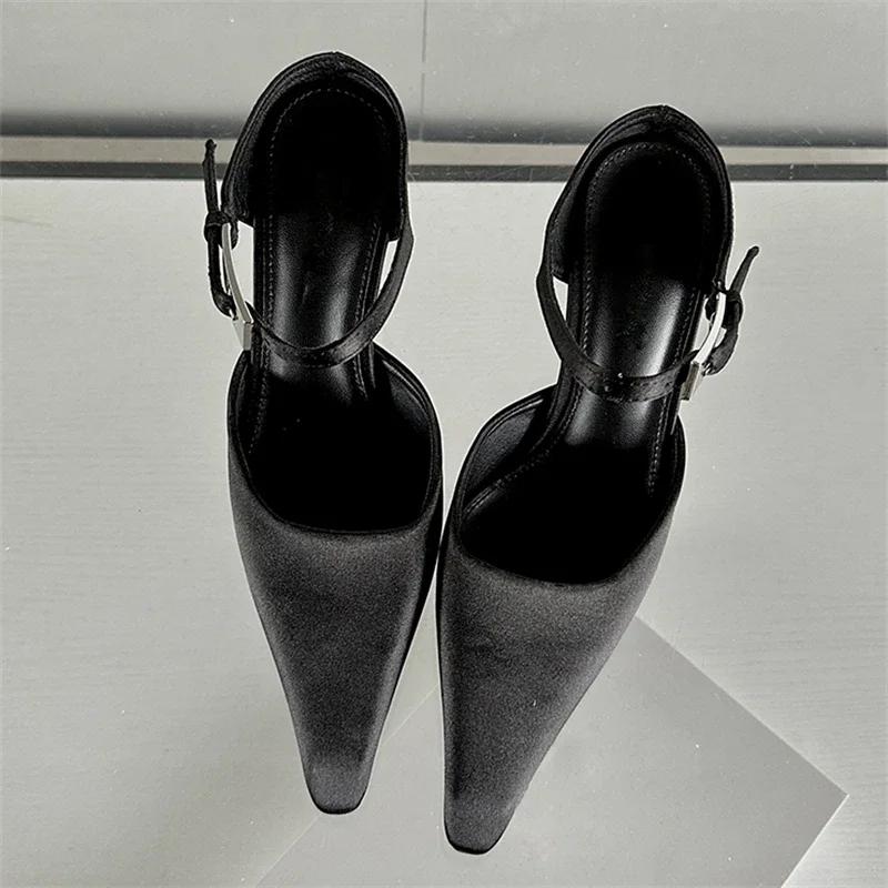 New Style Fashion Sexy Design High Heels Woman Pumps Buckle Strap Mules Slippers Pointed Toe Wedding Banquet Female Shoes