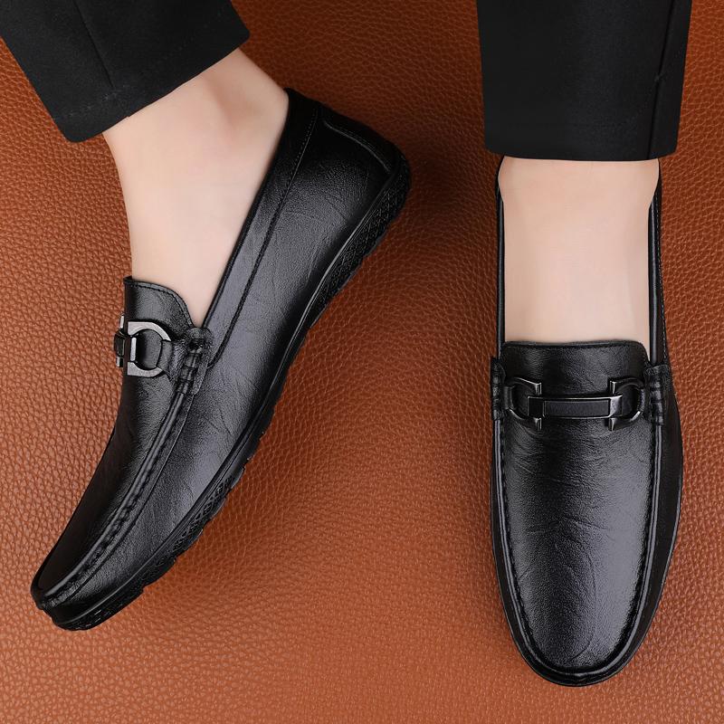 Fashion Slip On Lightweight Men's Leather Shoes Comfortable Business and Leisure Styles Outdoor Street Walking Flat Bottomed Shoes