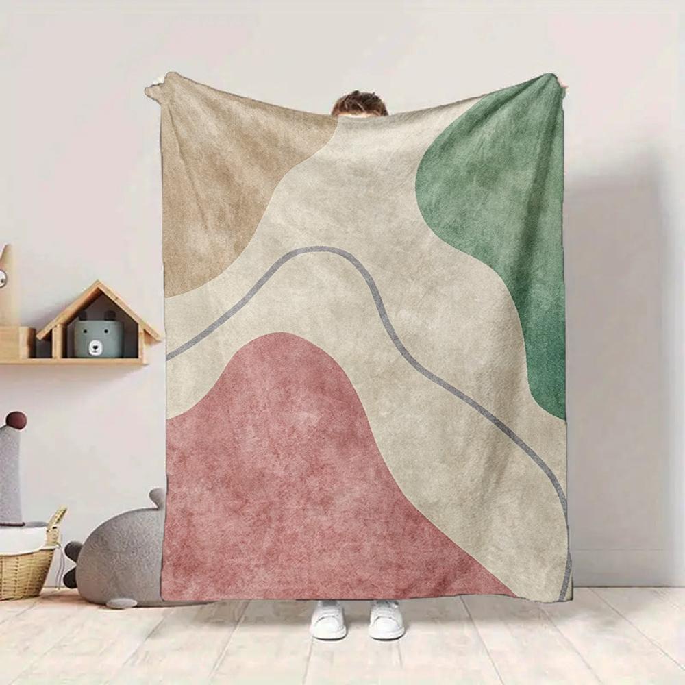 1Pc Abstract Colorful Shapes Blanket Soft And Comfortable Casual Warm Camping Travel Christmas Halloween Xmas Gift M92839