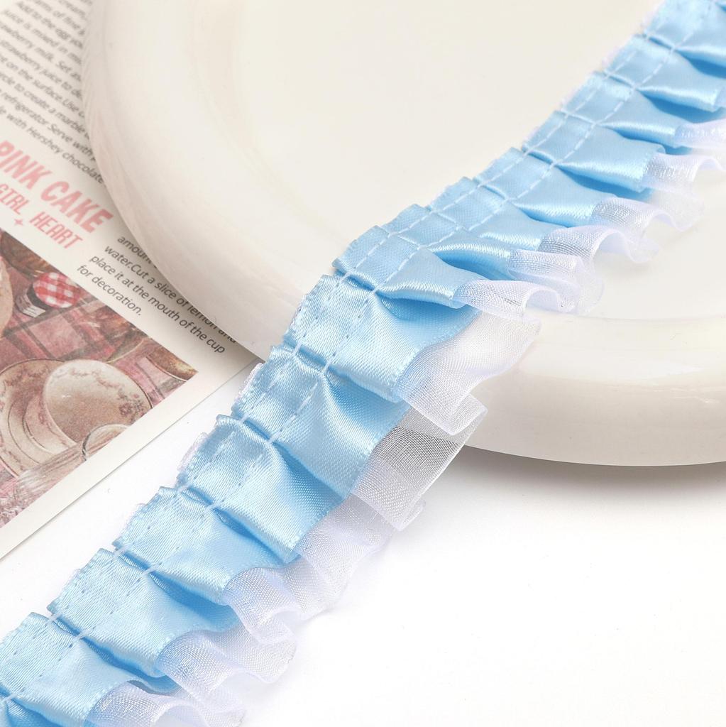 [1m] Doppellagige Plissee-Spitze Schneegaze Spitze DIY Prinzessinnenkleid Spitze Blumen-Accessoires