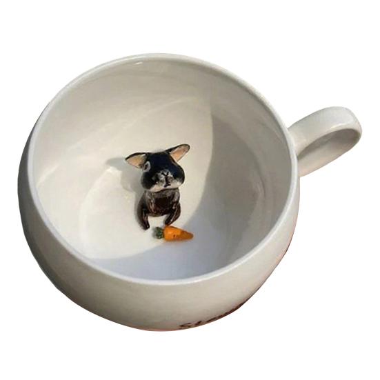 350ml Ceramic Cup with Hidden 3D Animal Handmade Figurine Mug Cartoon Rabbit Dog Cat Coffee Cup Beverage Holder