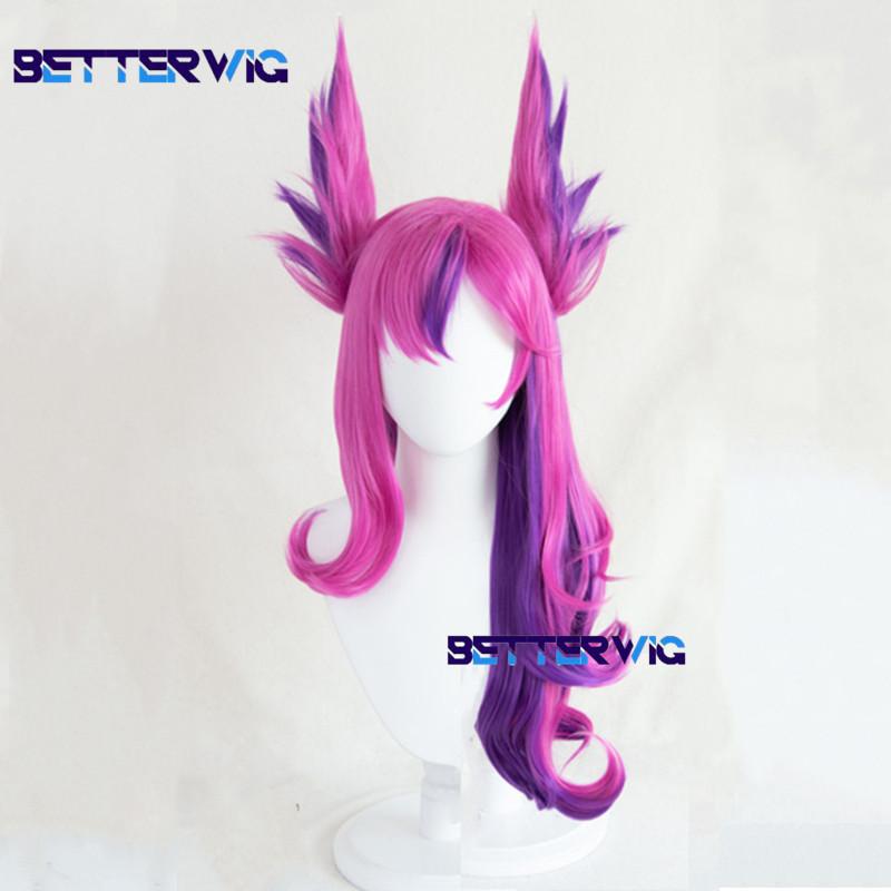 Professional  Xayah Cosplay Wig Game LOL Star Guardian Xayah Wig 65cm Long Xaya Curvy Hair Heat Resistant Hair Woman Wigs + Wig Cap