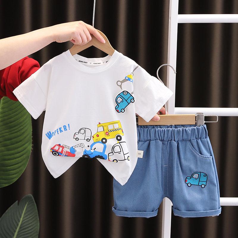 Summer Children Boys Infant Cotton Clothes Cars T Shirt Shorts 2pcs Set Toddler Fashion Clothing Baby Tracksuits 1 2 3 4 5 Years