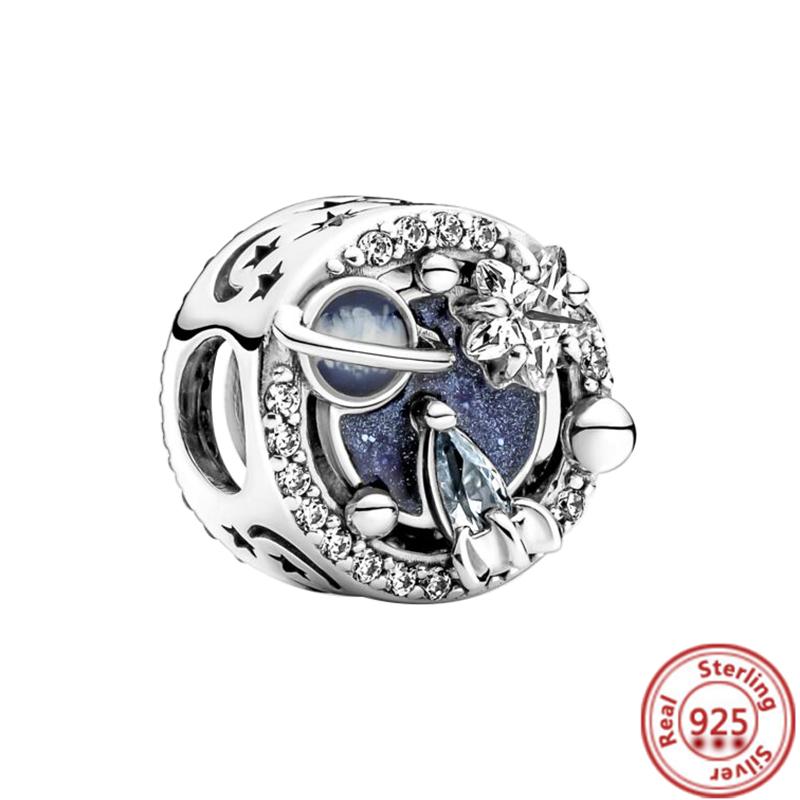 Fit Original Pantaro Charms Bracelet DIY Zircon 925 copper Blue Angel Wings Feathers Crown Star Moon Sun Clip Heart Shiny Beads