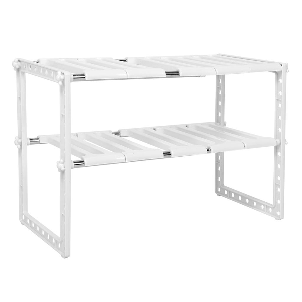 Multi?Functional 2?Layer Commodity Shelf Retractable Adjustable Storage Rack Kitchen Tools White