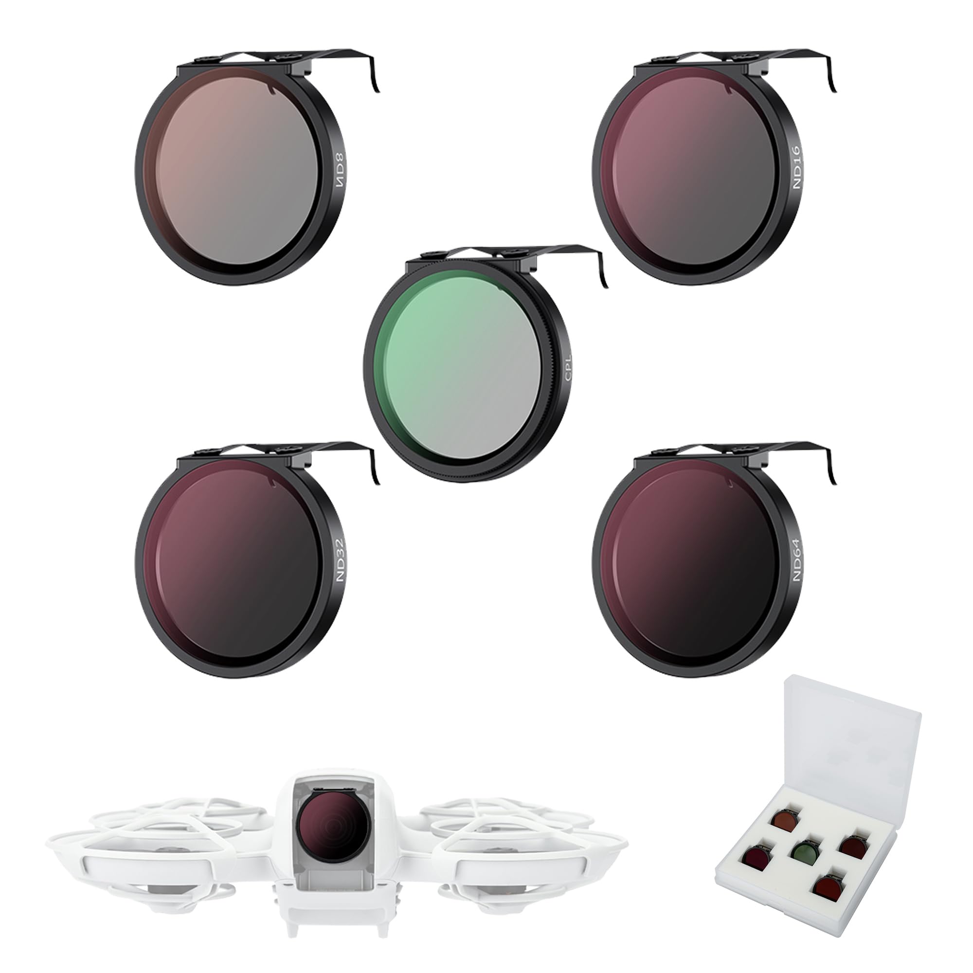 

JJC DJI Neo Exclusive ND CPL Filter Set 5 Pieces ND8 ND16 ND32 ND64 CPL Lens Protection ND Filter Light Reduction Adjustment Polarizing Filter Color