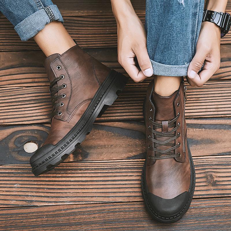 PU Leather Men Ankle Boots Fashion Snow Boots For Men Zipper Men's Boots Man Black Brown Lace Up Shoes For Winter Autumn Jkm9