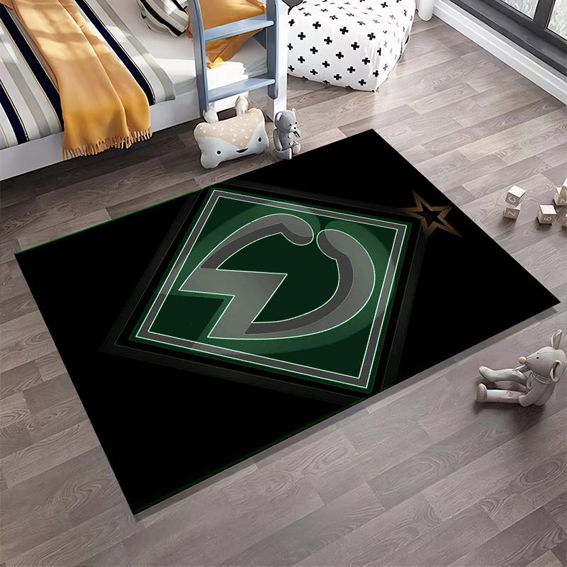 Black & Green Geometric Designed floor mat, suitable as a non-slip mat for the living room or bedroom sofa