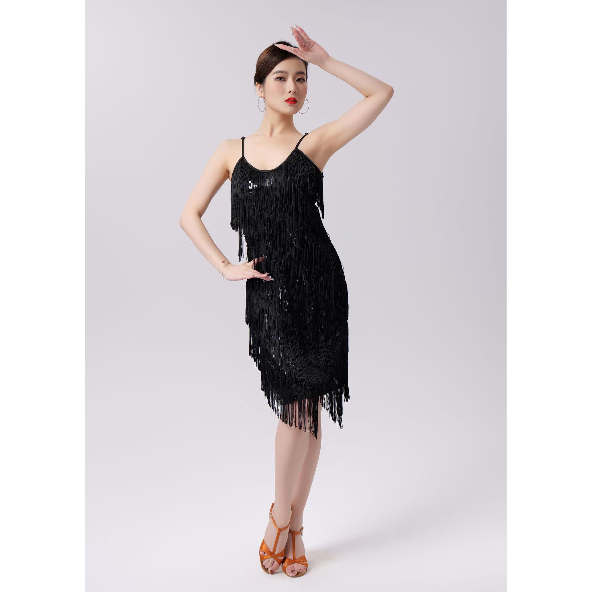 

Latin Spring Sequin Tassel Dress Dance Dress Party XS чорний
