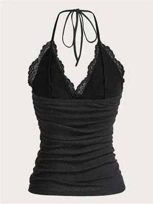 Tank Top Phumee Backless Halter Solid Deep V-neck Slim Fit  Lace A1215