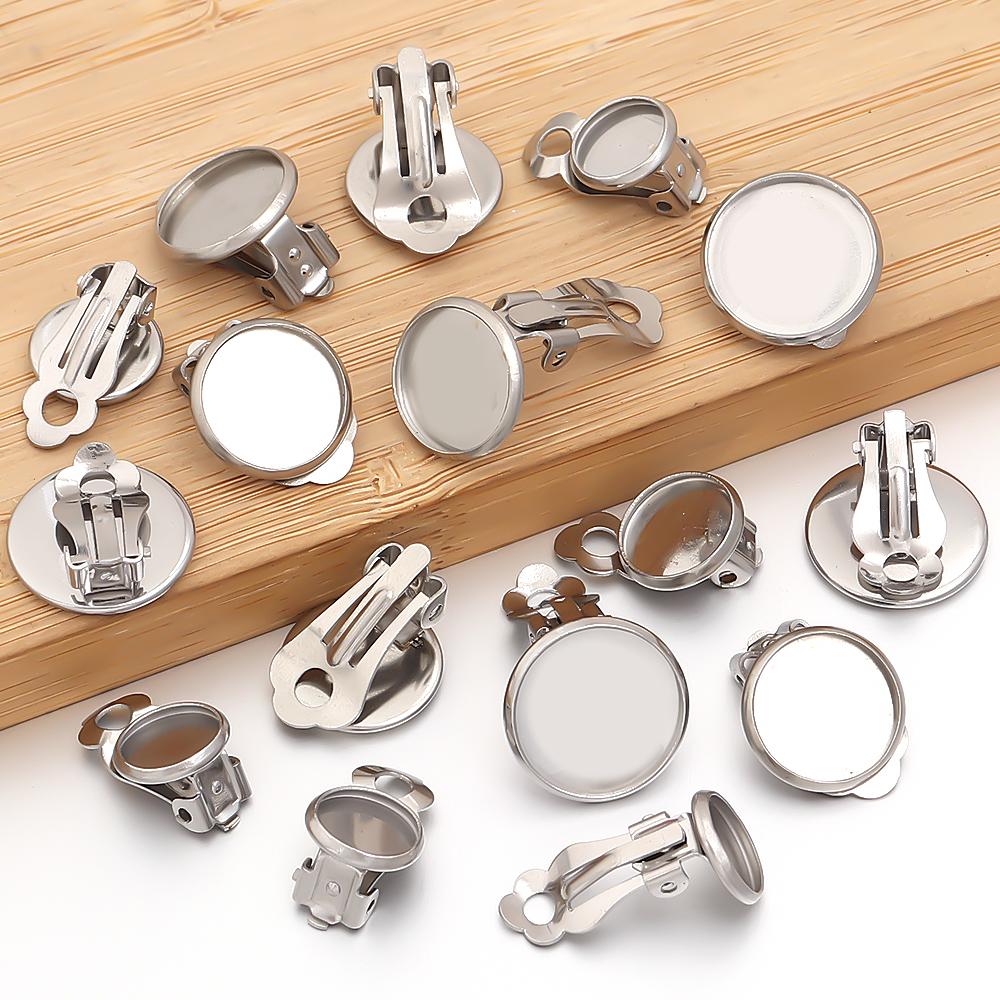 10 Stück/Los Edelstahl Ohrclip Basis Runde Leere Cabochon Schale Passend für 8-14mm Ohrclips Für DIY Schmuckherstellung Zubehör