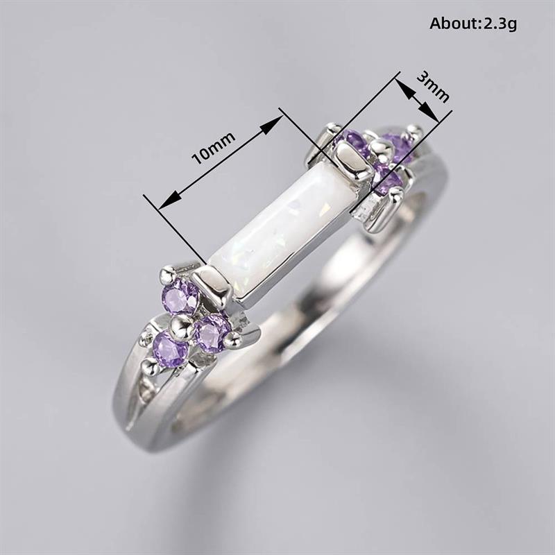 Huitan Women Ring Imitation Opal Versatile Wedding Party Thin Accessories Inlaid Shiny Purple CZ Elegant Low-key Daily Jewelry