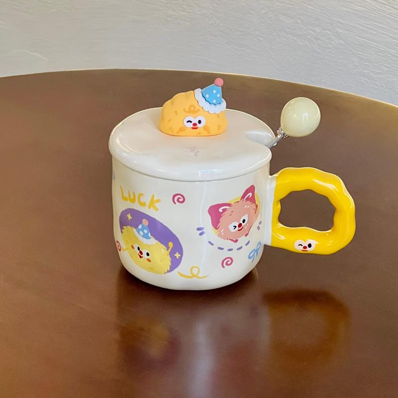 Cute Cartoon Coal Ball Ceramic Mug with Lid Couple Water Cup Girl Birthday Gift Girlfriend Souvenir Gift Box
