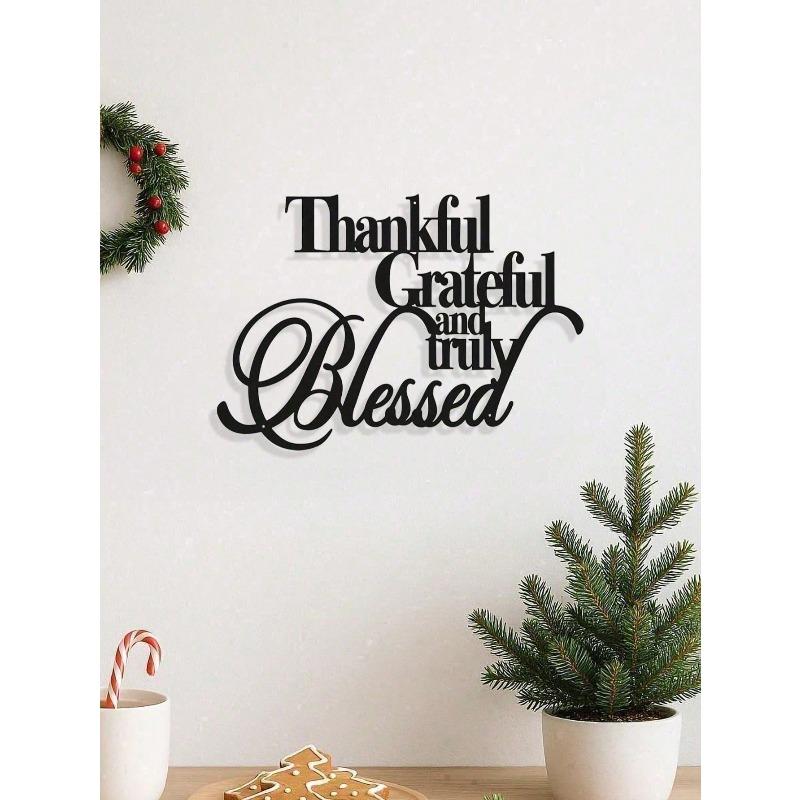 Thankful Blessed Metal Wall Sign Rustic Farmhouse Decor Christian Scripture Art Religious Gift