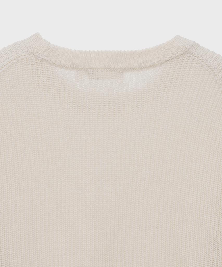 BASIC HOUSE Uni Ribbed Semi-Overfit Round Neck Knit Cream Lwkt7103