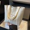 Ins Canvas Bag Women'S  Korean Style Casual Striped Handbag Large Capacity Class Commuting Shoulder Bag