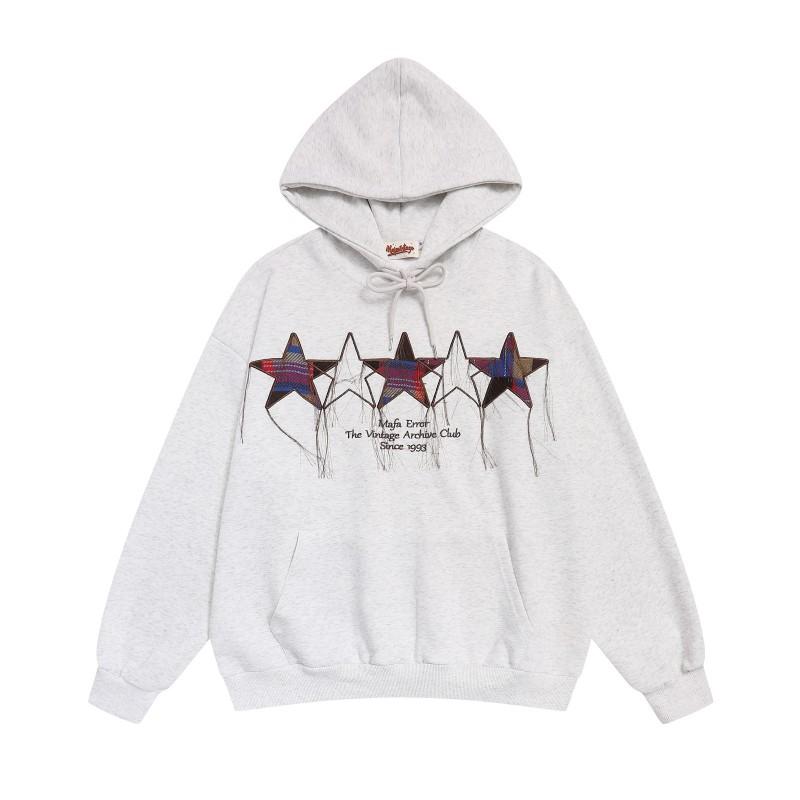 American Vintage Star Embroidered Hoodie Loose Fit Casual Sweatshirt Men Women Fall Winter