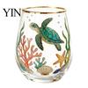 Handbemalter Glasbecher Handbemalter Tumbler, Eiförmig mit Goldrand, Klar Bleifrei Kerzenlicht Dinner Weinbecher für Tee Kaffee Saft Kalt