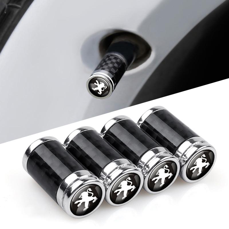4pcs Carbon Fiber Car Wheel Tire Valve Cap Tyre Stem Cover Auto Accessorie For Peugeot 108 2008 206 207 306 308 508 107 3008 208