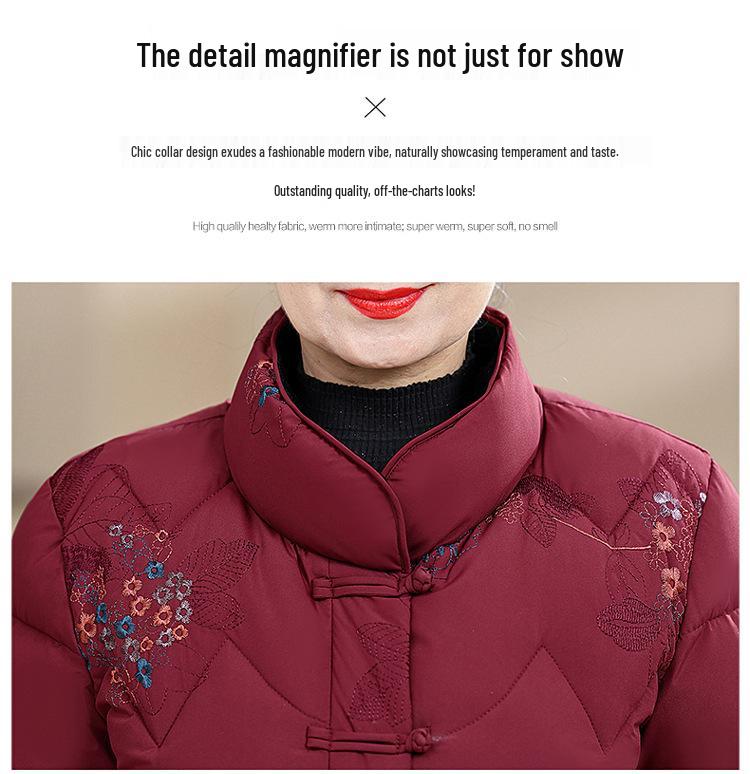 Winter Warm Cotton Coat for Middle-Aged and Elderly Women - Mid-Length Grandma Style Jacket