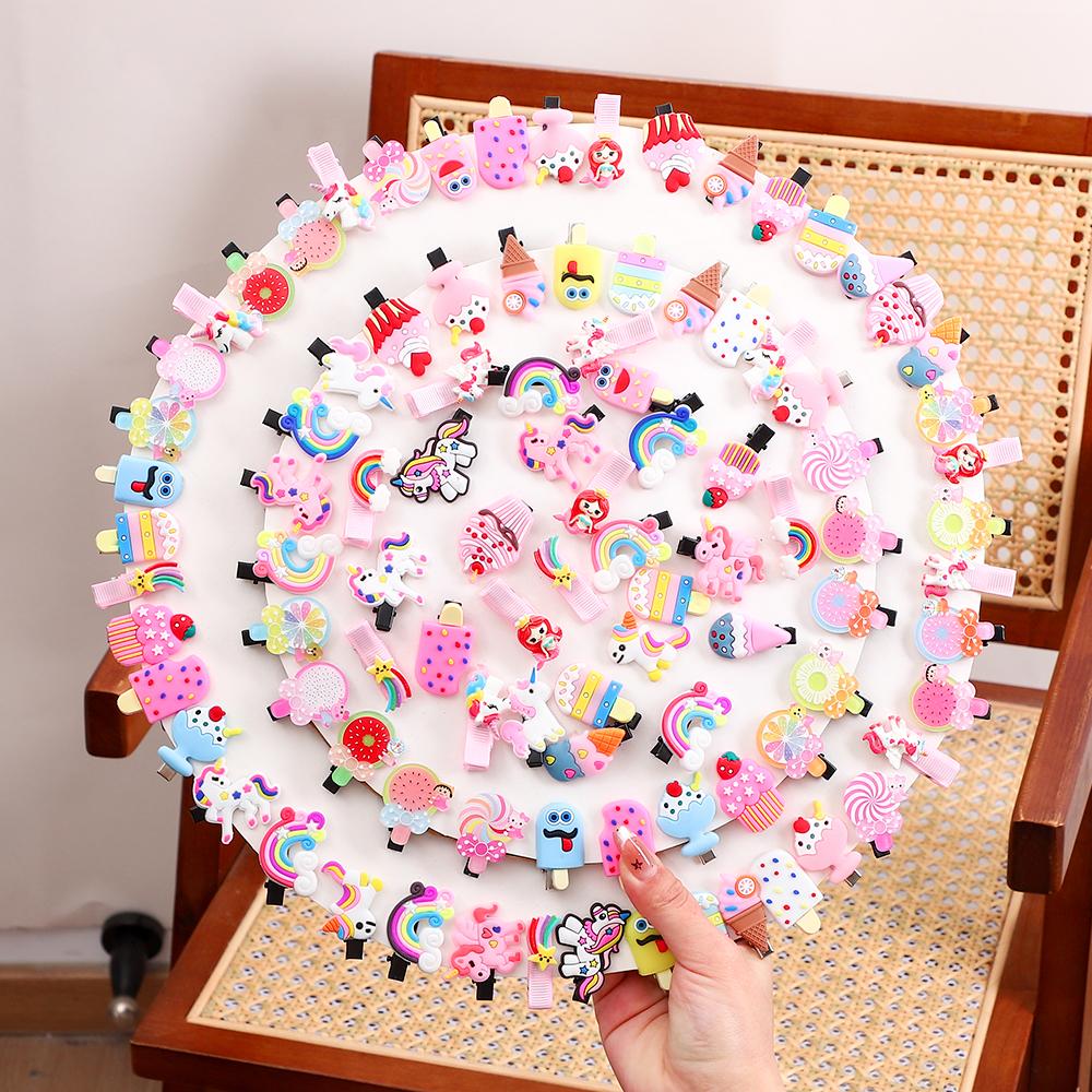 10PCS/Set Cute Cartoon Ice Cream Unicorn Hair Clips for Girls Lovely Fruit Hairpin Princess Barrettes Kids Hair Accessories Gift