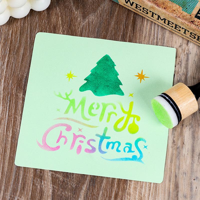 Wood handle Coloring Sponge Seal Hollowed-out stencil Coloring tool Hand Ledger Printing diy Smudge tool (Handle *1+ sponge *2)