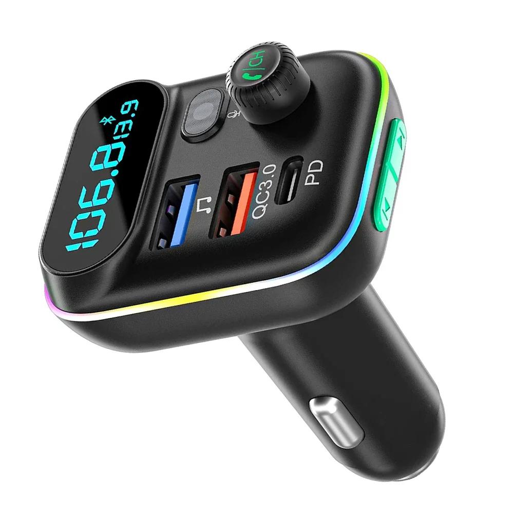 

Bluetooth 5.0 FM Transmitter Dual Player Music Type-C Colorful Ambient MP3 Light Cigarette Lighter Car PD 18W QC3.0 Fast Charge чёрный