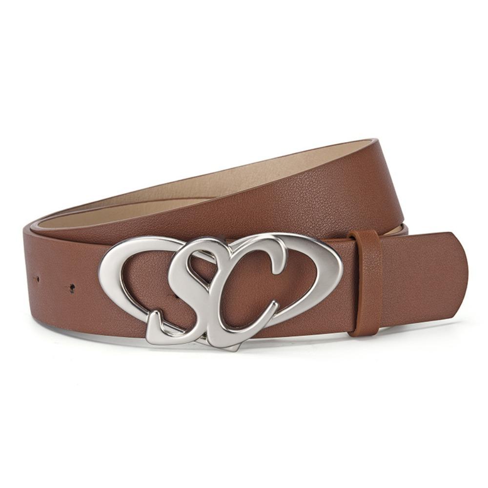 

Adjustable Women s Heart Letters SC Belt PU Leather Dress Waistband Clothing Accessories коричневий