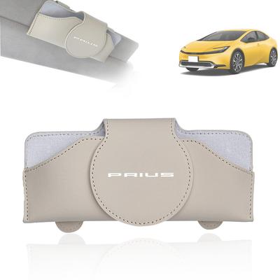 HUDIY Prius 60 Serie Logo Auto Sonnenbrille PU Dünner Sonnenschutz mit Magnetischer Sonnenbrille Einfacher Zugriff Während Schminkspiegel Auto Zubehör Japanisch