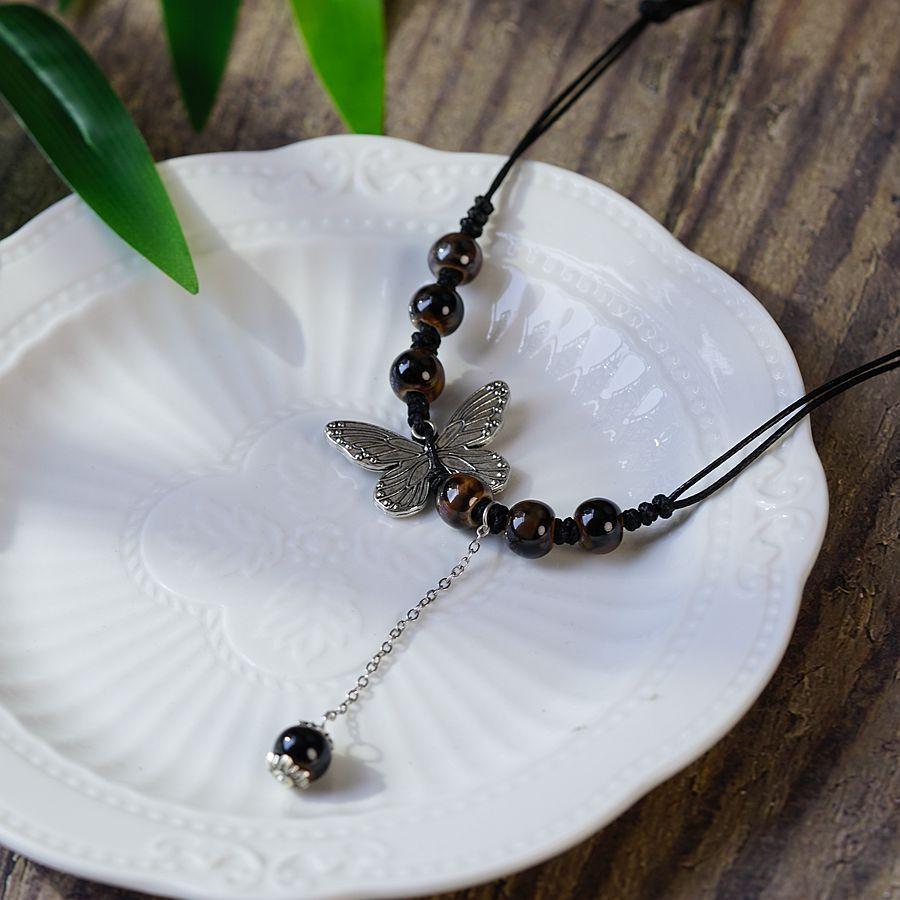 Retro pendant, ethnic style ceramic butterfly bell necklace, women's new trendy long sweater chain with accessories