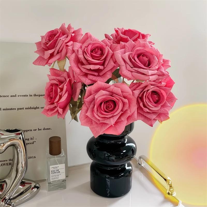 7-Head Embossed Cappuccino Rose Bouquet: Artificial Wedding Car Decoration with High-End Feel