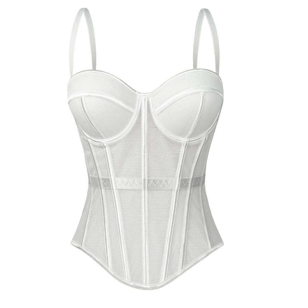 

Women Fashion Mesh Material Corset Top Breathable Sleeveless Design Fishbone Crop Top Skinny Fit Backless Top Party Wear L