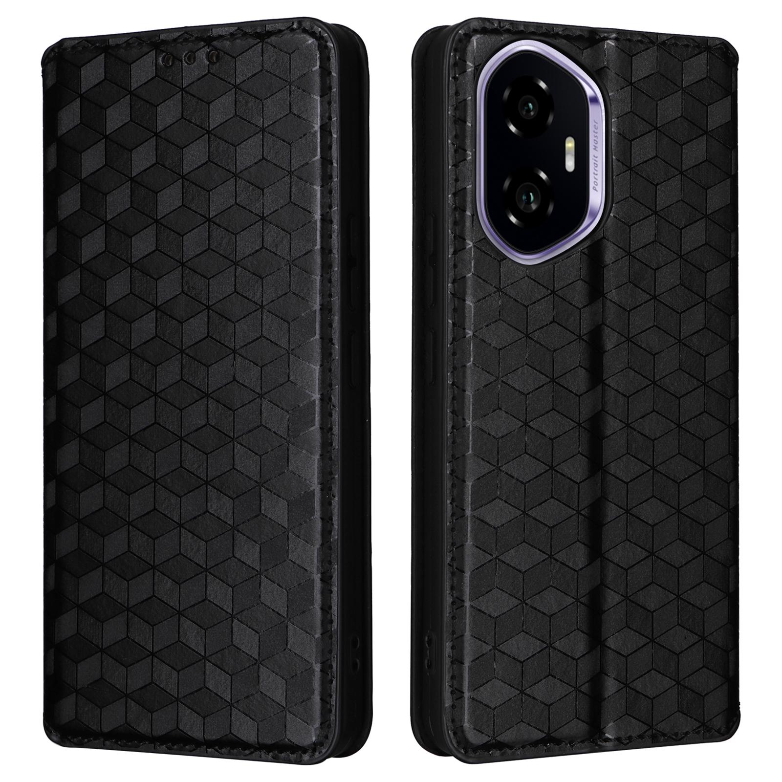 

Для Honor 300 Кошелек-чехол Ромбовидный оттиск Кожаный чехол для телефона Black