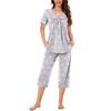 Damen Kurzarm Loungewear Set Bedrucktes Pyjama Set Lässige Nachtwäsche Sommer