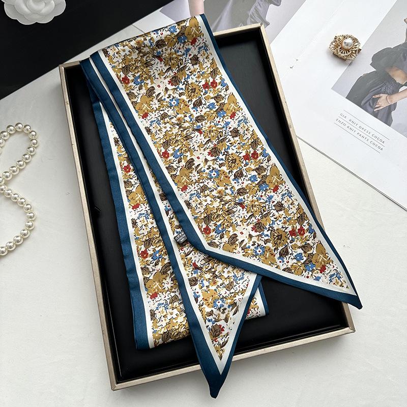 Double-sided Long Strip Small Silk Scarf Women's Professional Wear Spring and Summer New Decorative Small Scarf Tied Hair Band Streamer