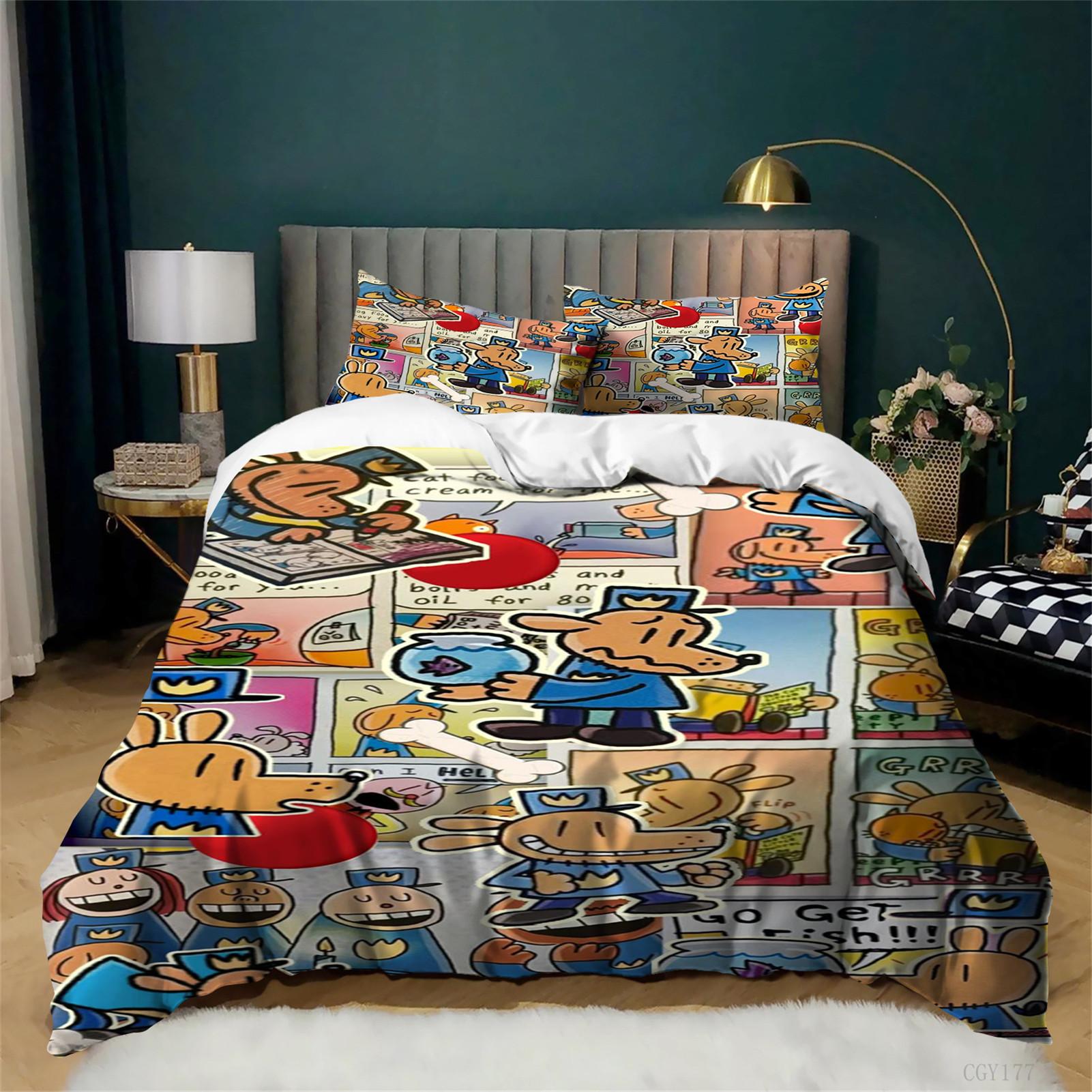 Dog Man Bedding Sets 3pcs Lightweight Duvet Cover Set with Zipper Closure Soft Breathable Bedding Duvet Cover with Pillowsham 135x200cm