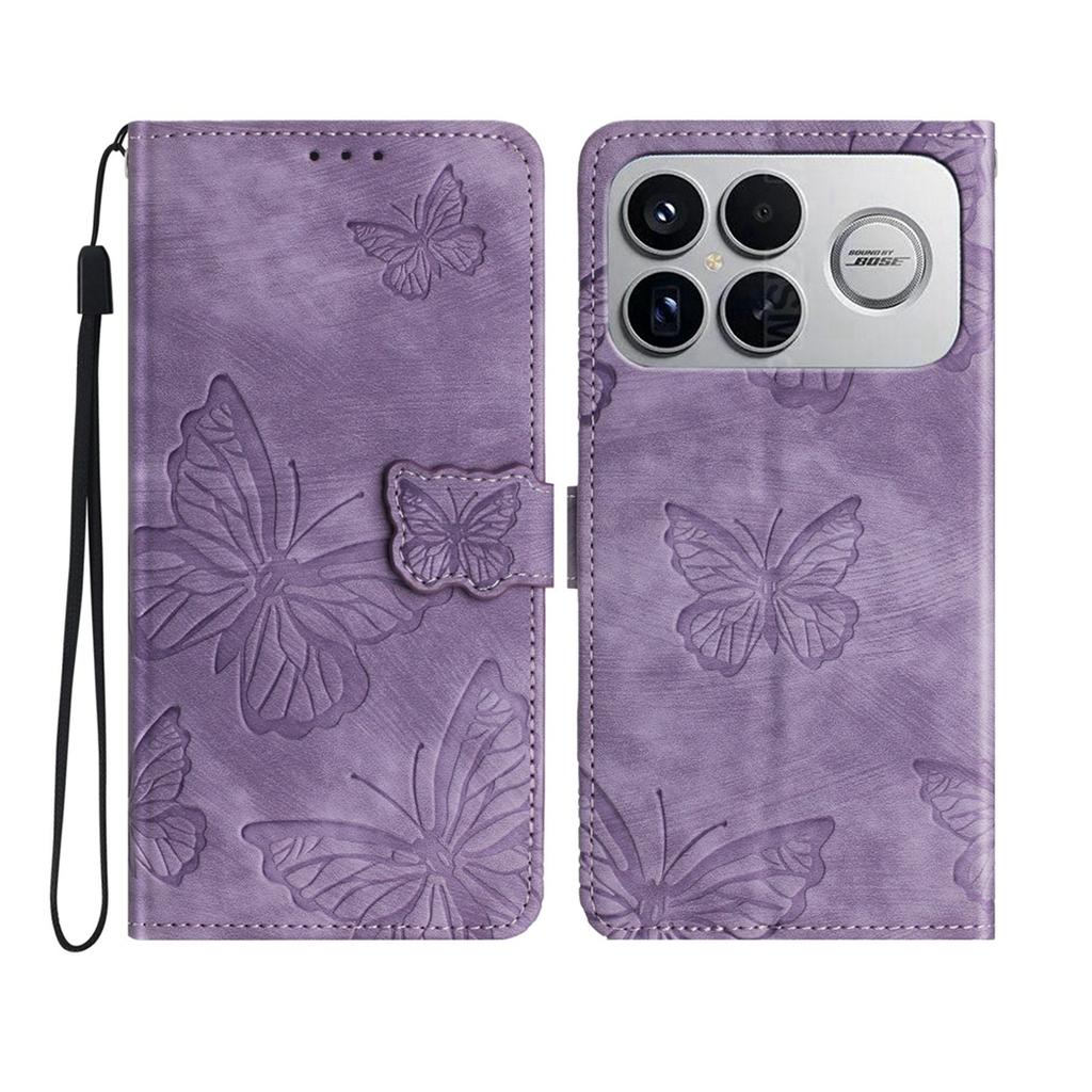 For Xiaomi Redmi K90 5G Case Butterfly Design Flip Wallet Leather Phone Cover Skin-Touch