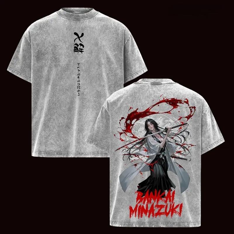 Anime BLEACH Unohana Retsu Printed Tee Men Women Washed Cotton T-shirts Short Sleeve Vintage T Shirt Harajuku Oversized Tshirt