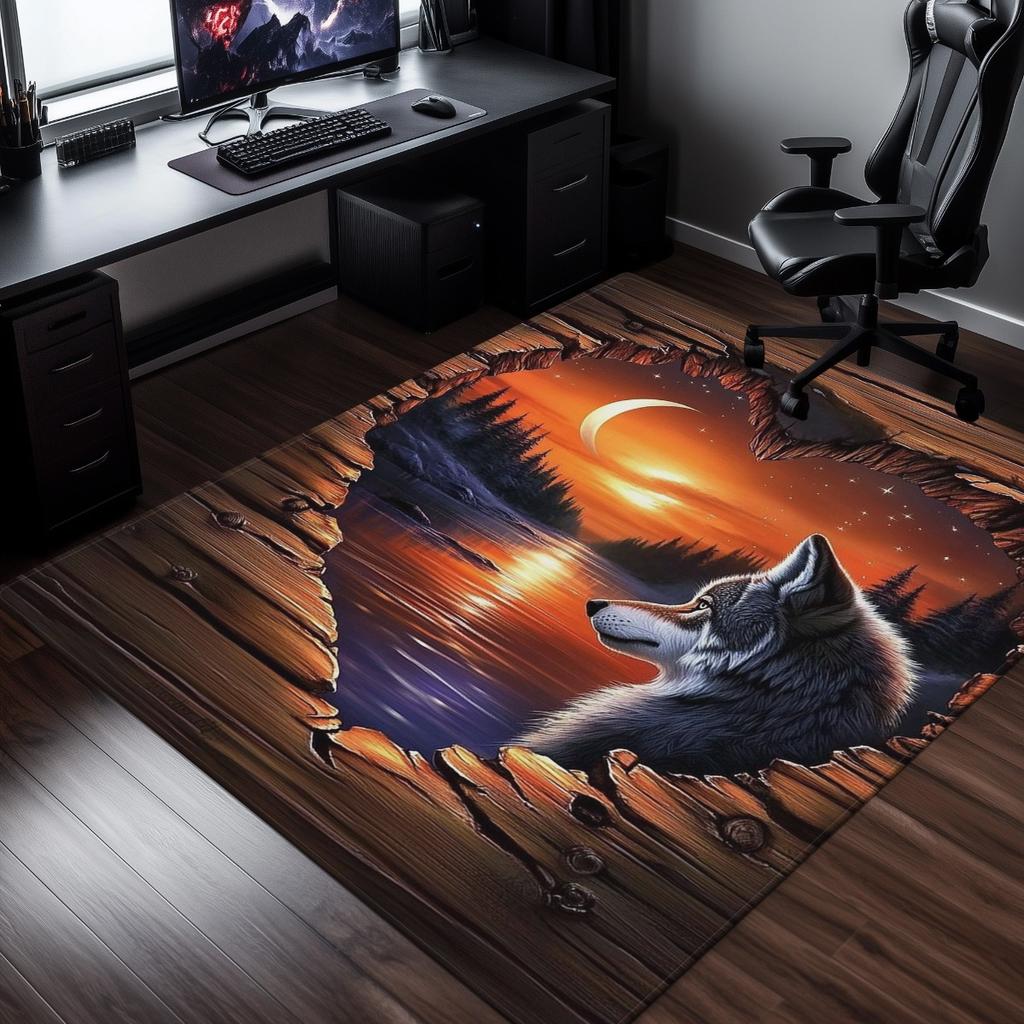 Wolf Sunset 3D Rug Crystal Velvet Carpet Living Room Decor Animal Print Floor Mat Home Decoration Artistic Design Soft Plush Rug