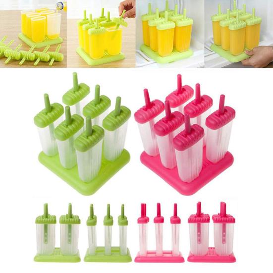 6 Grids Silicone Summer Ice-lolly Ice Cream DIY Maker Mould Tray with Stand