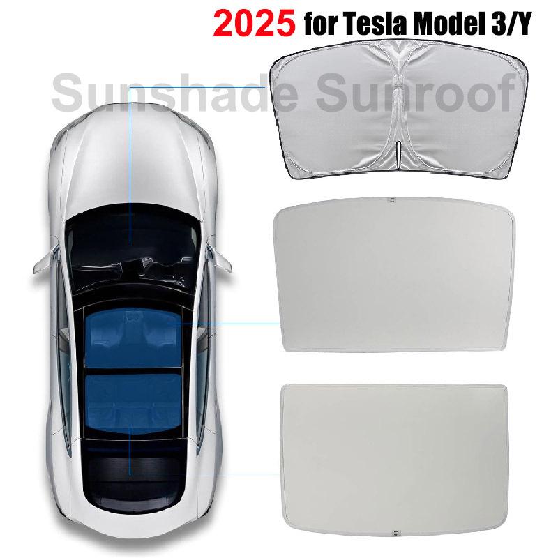 For Tesla Model Y 2025 Model 3 Highland 2024 Sunshade Roof Skylight Sunroof Upgrade Ice Cloth Buckle Front Windshield Sun Shade