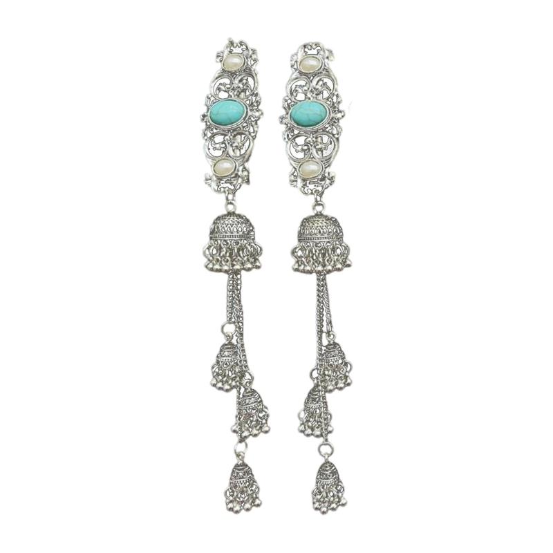 Handmade Mongolian Styles Alloy Tassels Hair Clip Ornament with Vintage Rhinestones Designs for Women Seek Unique Charm