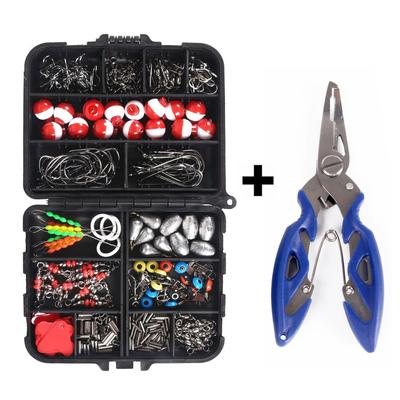 Angelzubehör, 273-teiliges Hakenlöser-Set und Angelzange, inkl. Kugelschwimmer, Köder, Wirbel, Kurbelhaken, Bullet-Gewichte