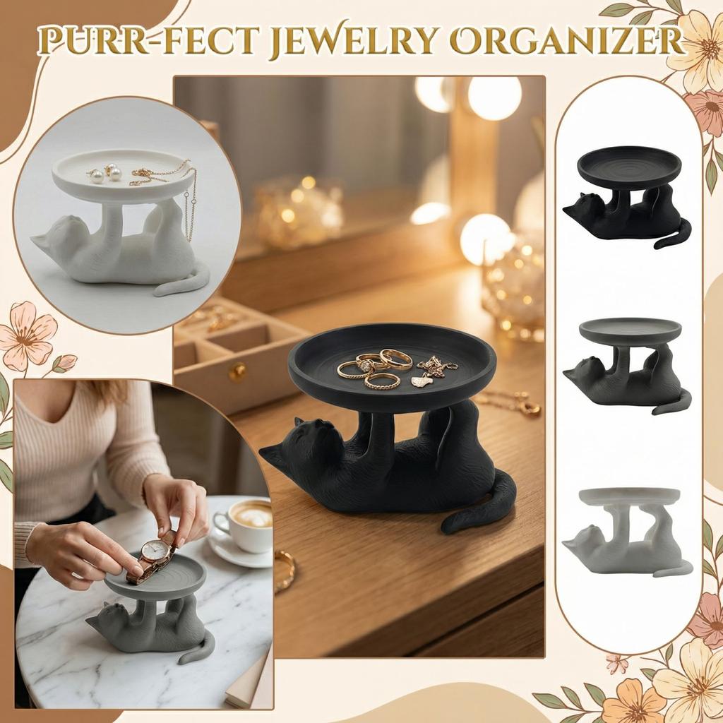 Cat Shaped Jewelry Tray Desktop Organizer Small Storage Dish for Rings Earrings and Accessories Decorative Desk Catchall