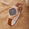 Fashion Womens Square Dial Quartz Watch With Faux Leather Strap For Casual Wear