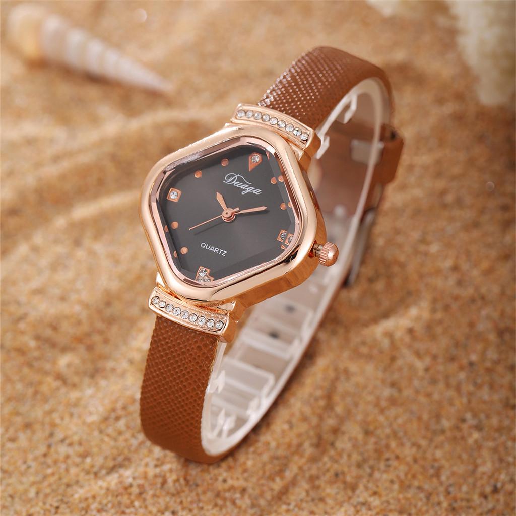 Fashion Womens Square Dial Quartz Watch With Faux Leather Strap For Casual Wear