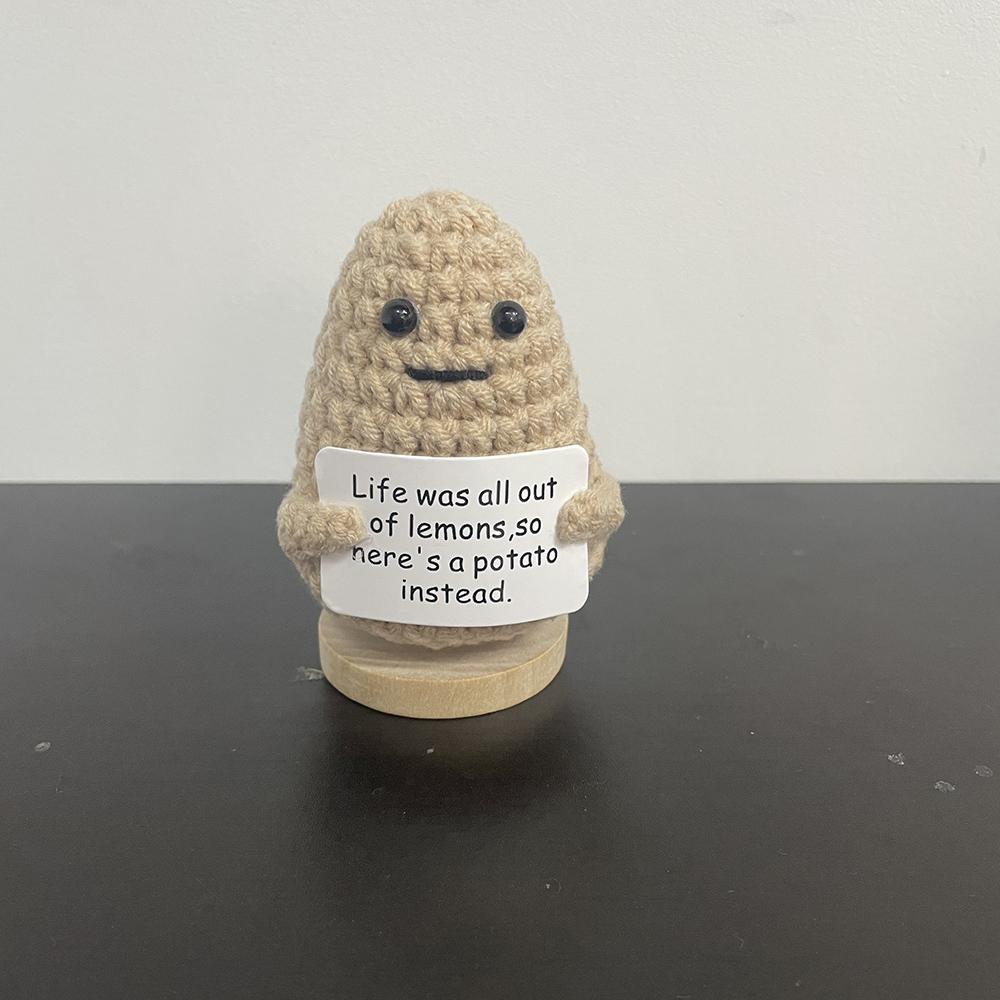 New Handmade Knitting Panda Doll With Card Ornament Home Decoration Mini Funny Positive Potatoes Room Decor Christams Gifts